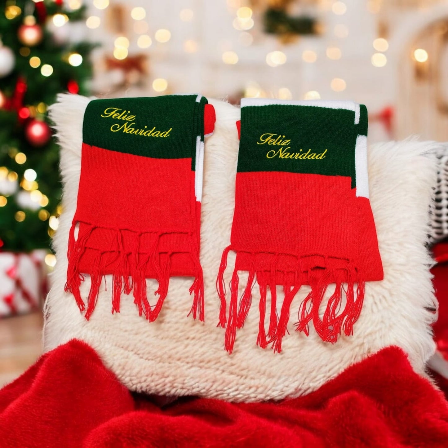Combo 2 Bufandas Navideñas Tricolor "Feliz Navidad"