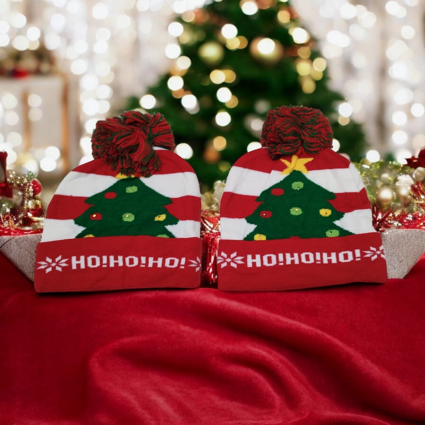 Combo 2 Gorros Navideños con Luces LED - Árbol de Navidad
