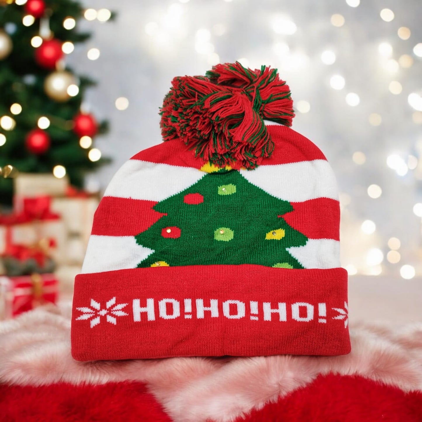 Gorro Navideño con Luces LED - Árbol de Navidad Festivo