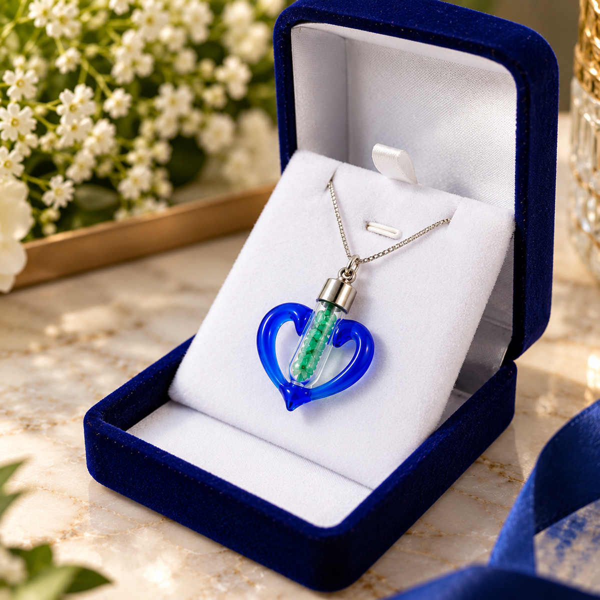 Collar Corazón Azul con Esmeralda